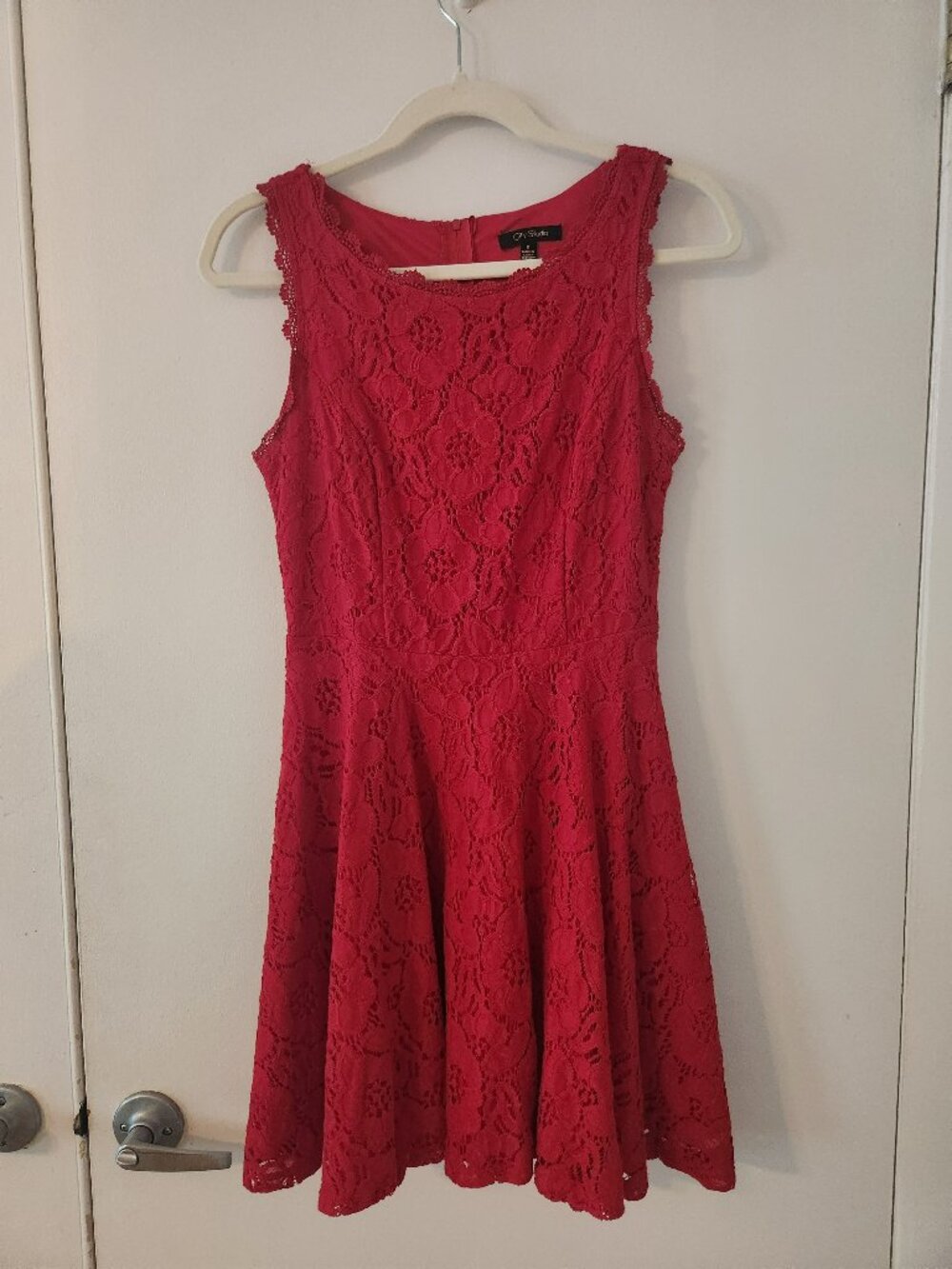 Red lace mini dress